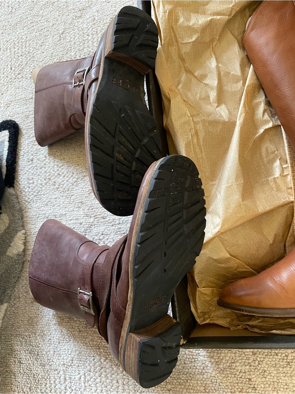 UGG Australia Vintage Chestnut Brown Leather Sherpa Line Branded Boots Comfy Y2K - Picture 15 of 16